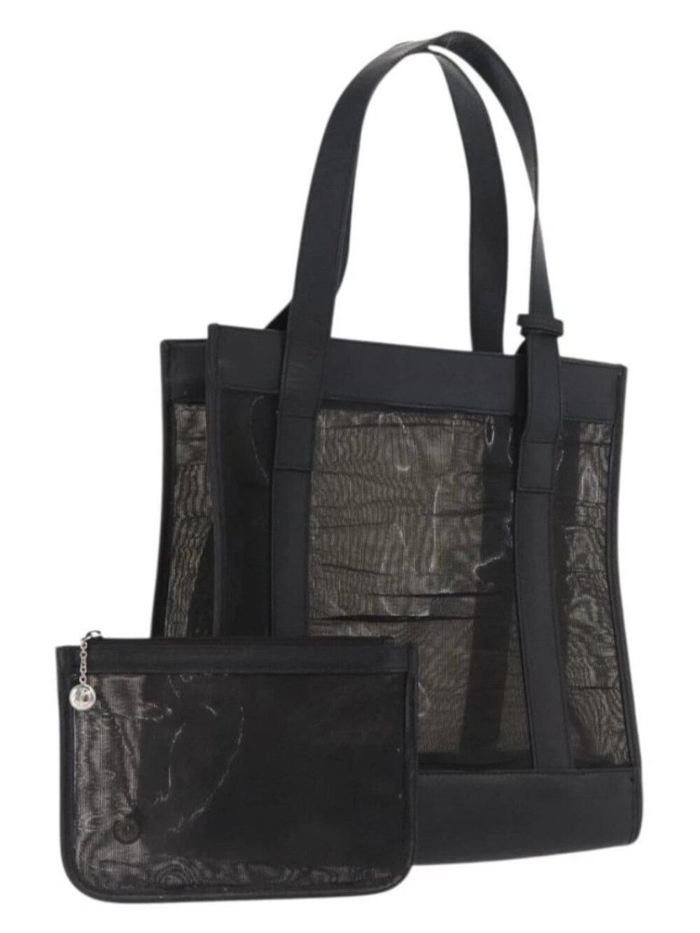 GUCCI Mesh Hand Bag Leather Black 002 1705 0405 Auth 170256